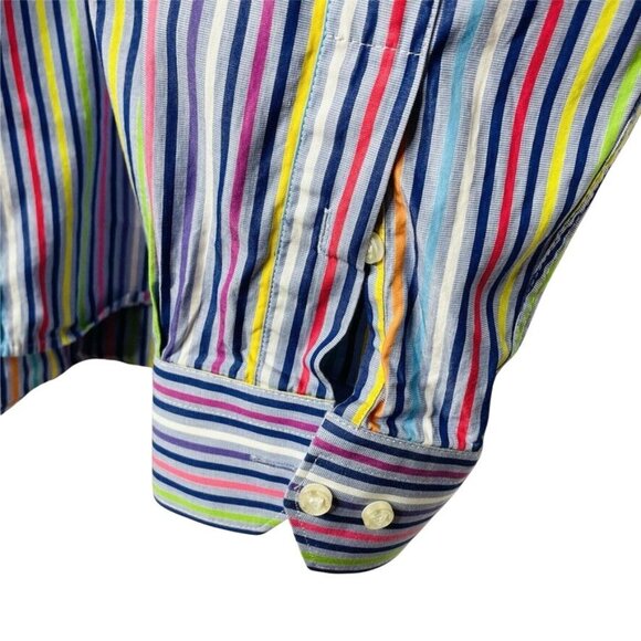 Mens Button DownDress Shirt Belucci Tessuto Italiano Size XL Vertical Stripe u - Picture 4 of 5